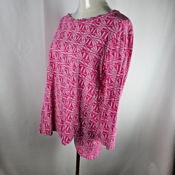 Fresh Produce Medium Pink Catalina Pattern High Lo Shirt 3/4 Sleeve - Picture 3 of 10